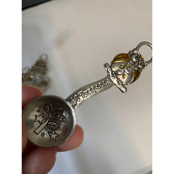 Owls Measuring Spoons Amber Silver Owls Branches Tree Hearts 4 Pc Set - Picture 13 of 13